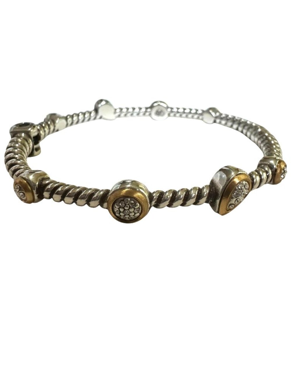 Brighton Two-Tone Twisted Cable Hinge Bangle Bracelet With Crystal Accents